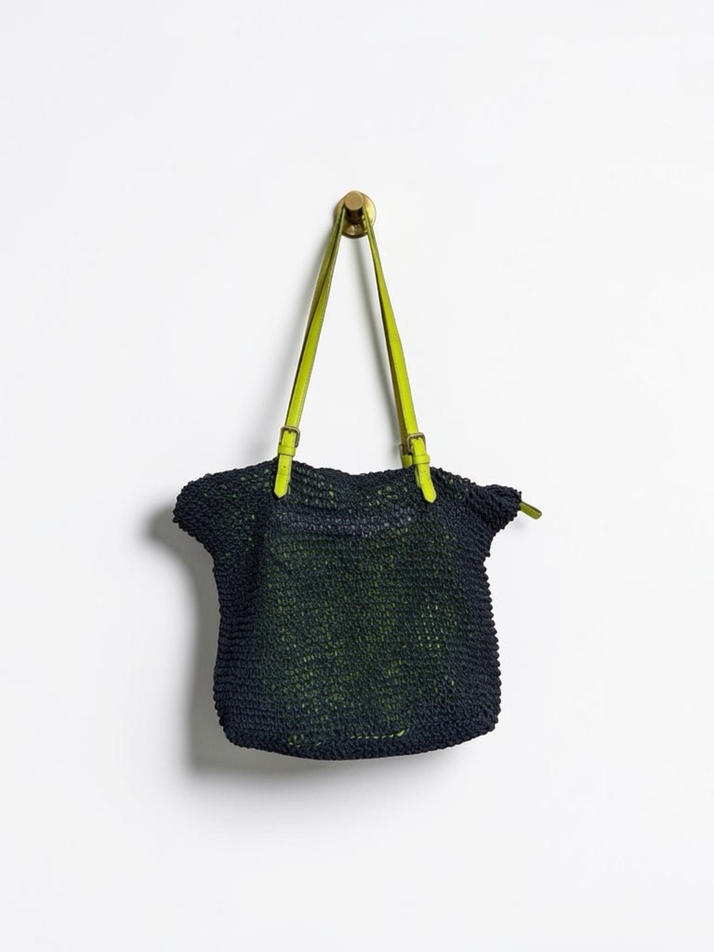 Boden Navy Blue Woven Tote with Lime Green Straps